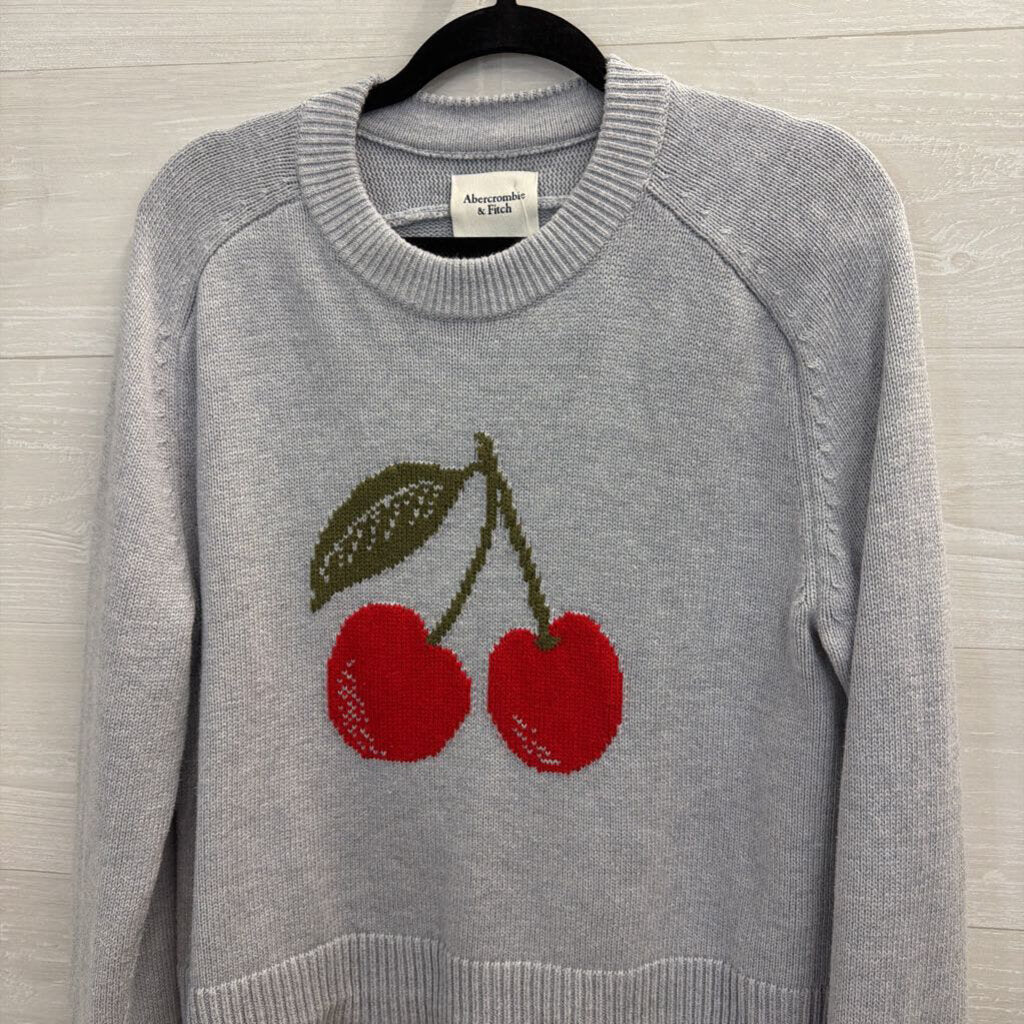 Abercrombie and Fitch Grey/ Red Knit Cherry Sweater Top Small
