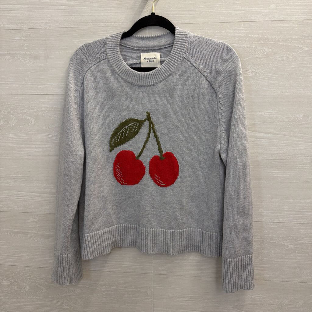 Abercrombie and Fitch Grey/ Red Knit Cherry Sweater Top Small