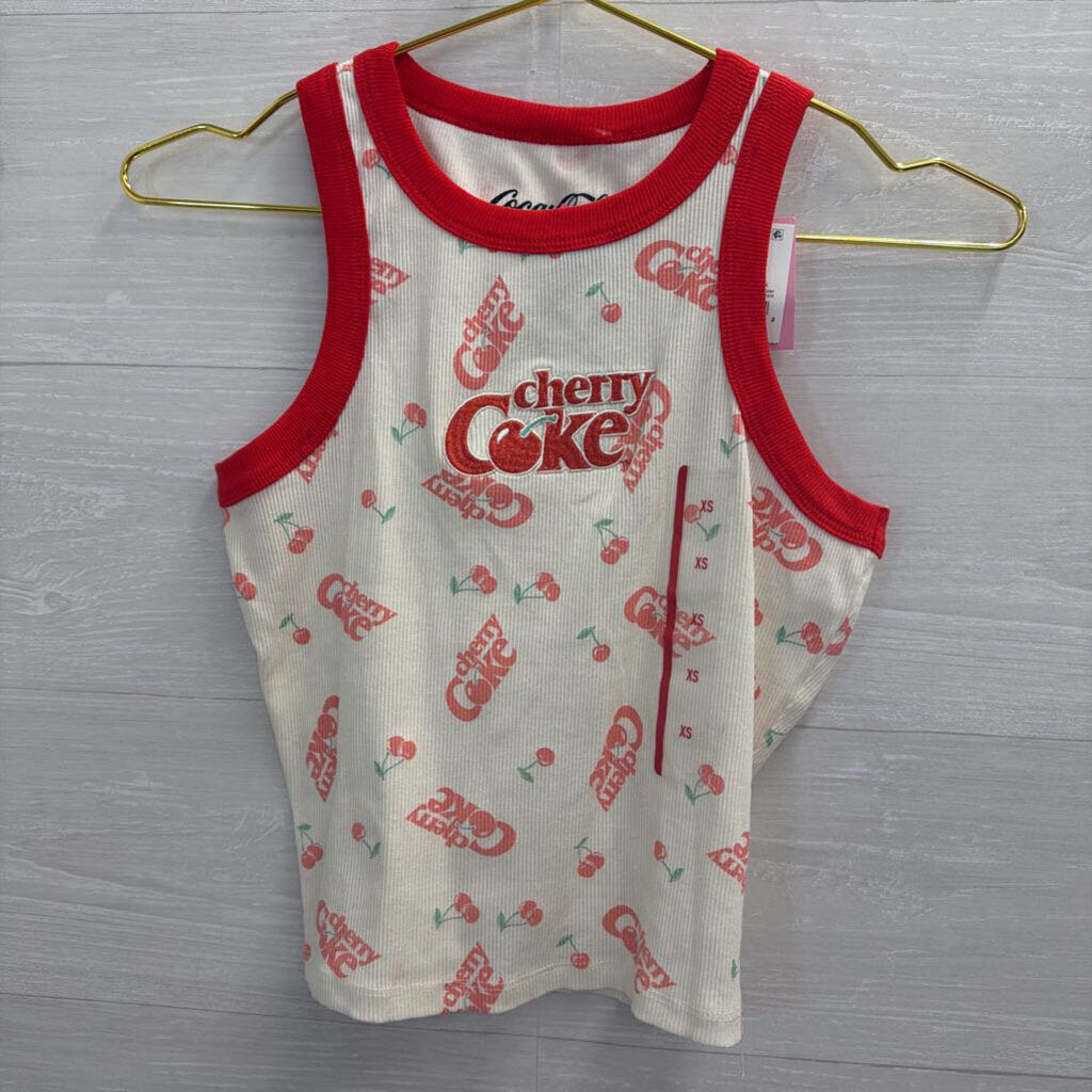 White/ Red Cherry Coke Cropped Tank Top Extra Small