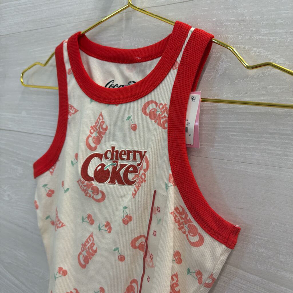White/ Red Cherry Coke Cropped Tank Top Extra Small