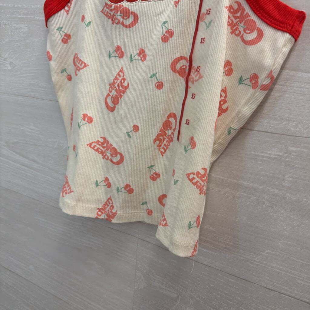 White/ Red Cherry Coke Cropped Tank Top Extra Small