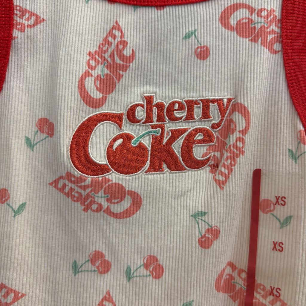 White/ Red Cherry Coke Cropped Tank Top Extra Small