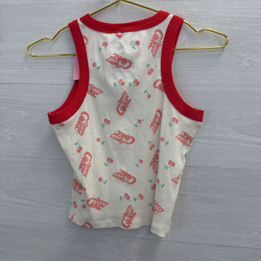 White/ Red Cherry Coke Cropped Tank Top Extra Small