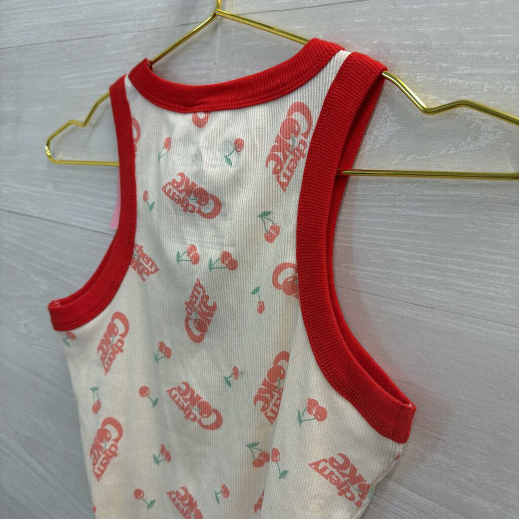 White/ Red Cherry Coke Cropped Tank Top Extra Small
