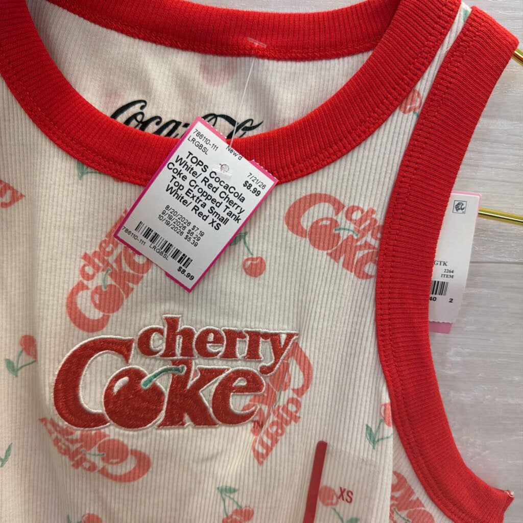 White/ Red Cherry Coke Cropped Tank Top Extra Small