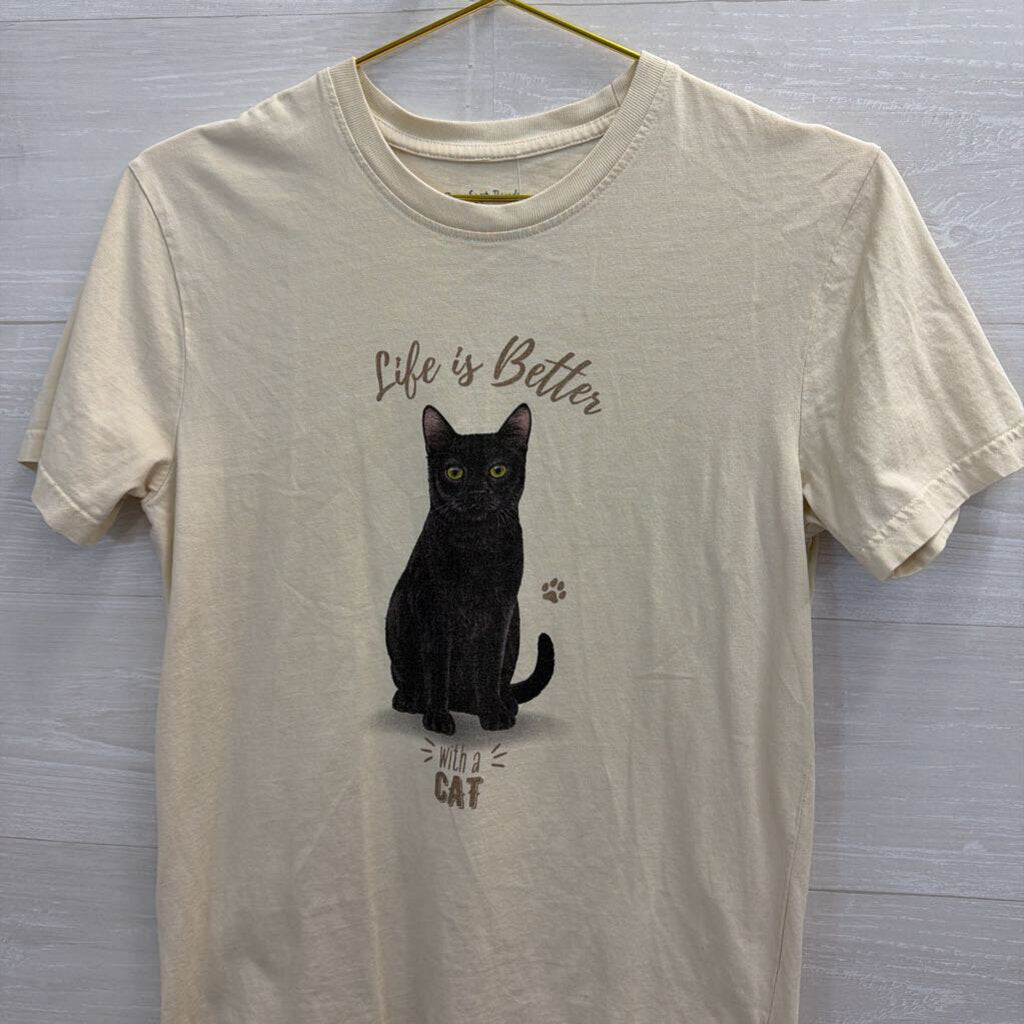 Cream/ Multi Life Is Better With A Cat Short Sleeve Graphic Tee Small