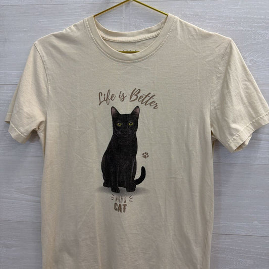 Cream/ Multi Life Is Better With A Cat Short Sleeve Graphic Tee Small