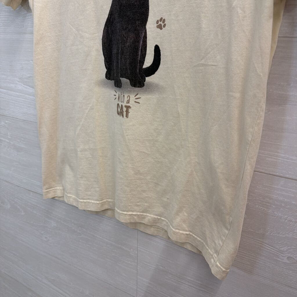 Cream/ Multi Life Is Better With A Cat Short Sleeve Graphic Tee Small