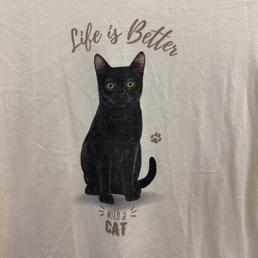 Cream/ Multi Life Is Better With A Cat Short Sleeve Graphic Tee Small