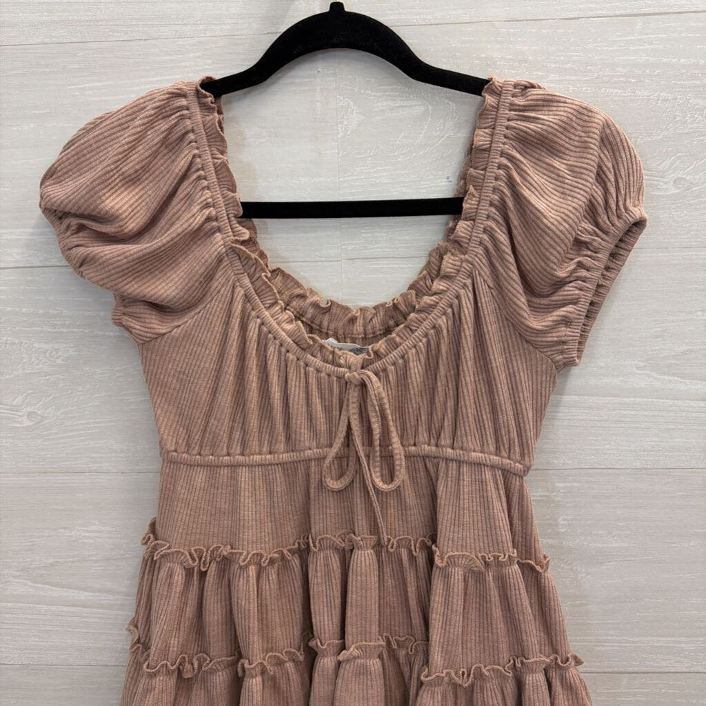 Altar'd State Muave Pink Ribbed Short Puff Sleeve Top Extra Small