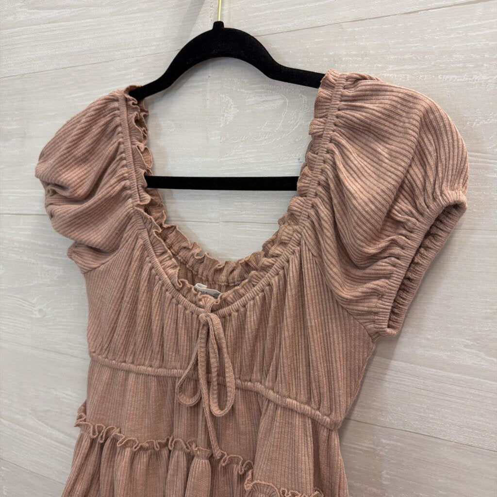 Altar'd State Muave Pink Ribbed Short Puff Sleeve Top Extra Small