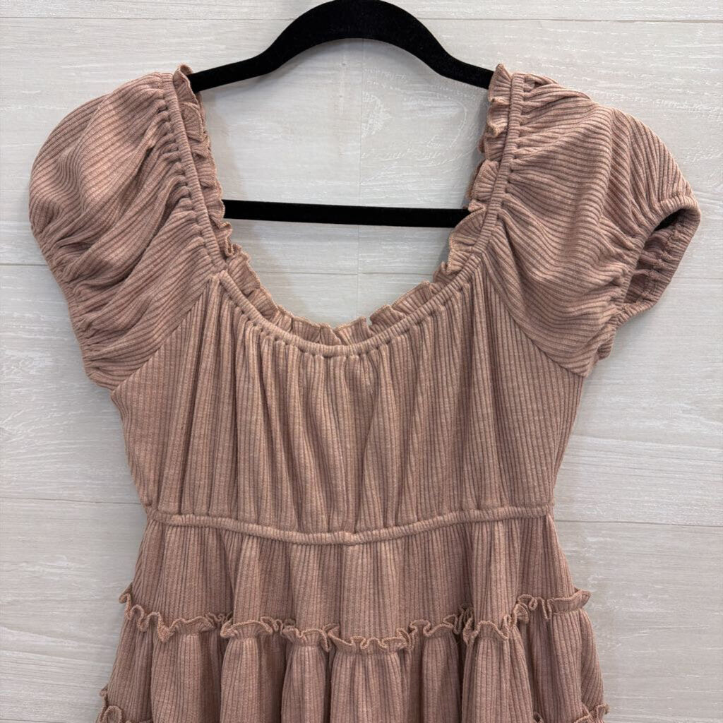 Altar'd State Muave Pink Ribbed Short Puff Sleeve Top Extra Small