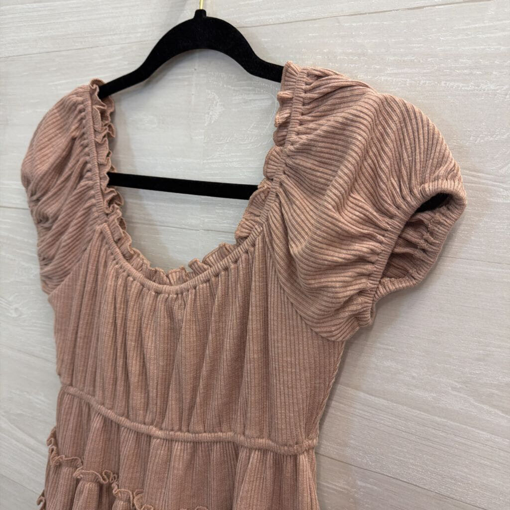 Altar'd State Muave Pink Ribbed Short Puff Sleeve Top Extra Small