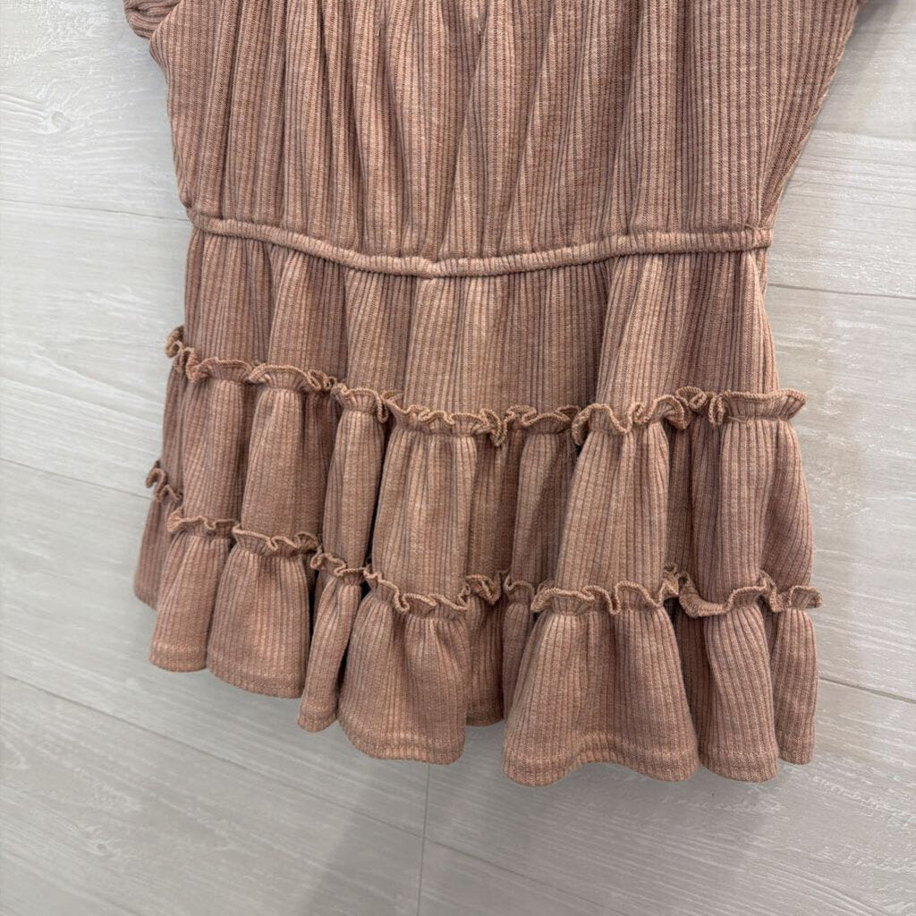 Altar'd State Muave Pink Ribbed Short Puff Sleeve Top Extra Small