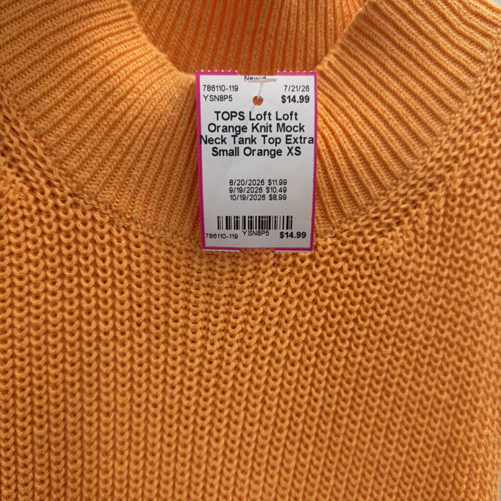 Loft Orange Knit Mock Neck Tank Top Extra Small