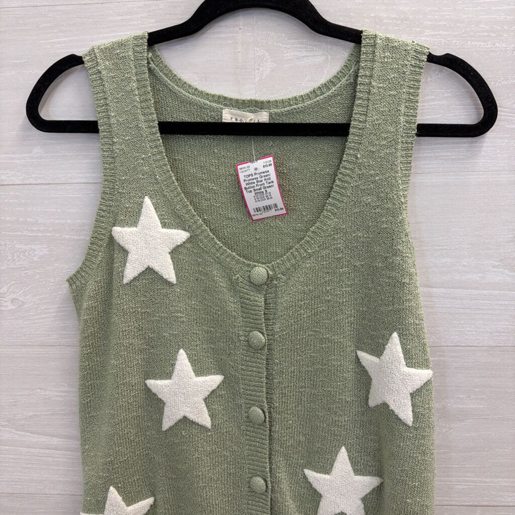 Promesa Green/ White Star Knit Button Front Tank Top Small