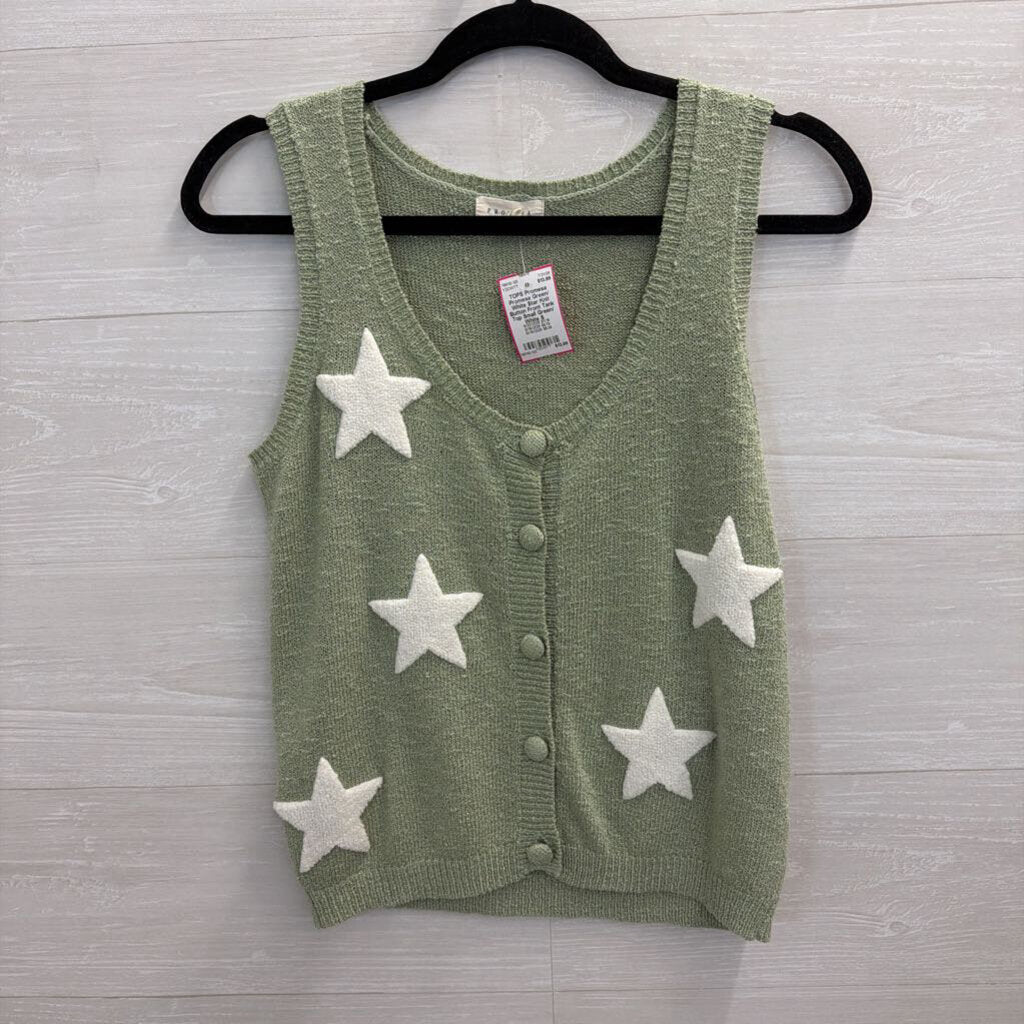 Promesa Green/ White Star Knit Button Front Tank Top Small