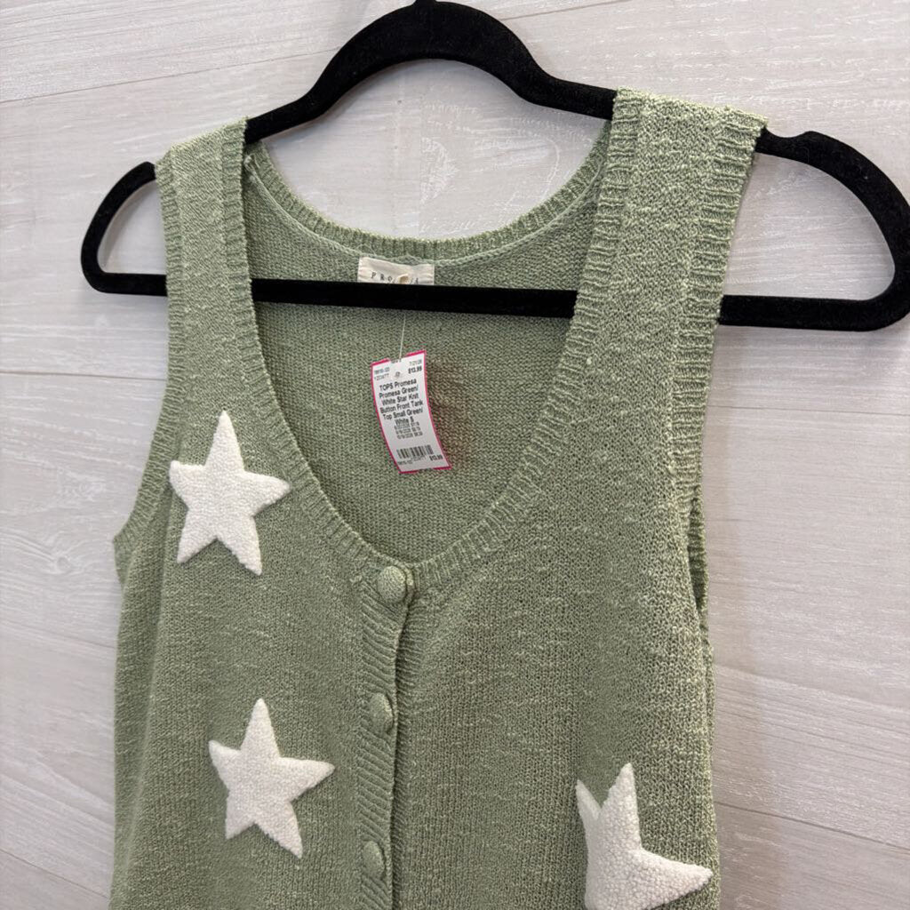 Promesa Green/ White Star Knit Button Front Tank Top Small