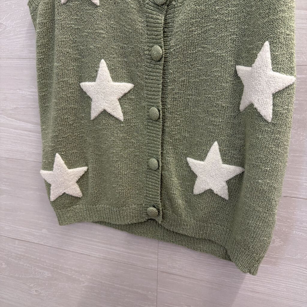Promesa Green/ White Star Knit Button Front Tank Top Small
