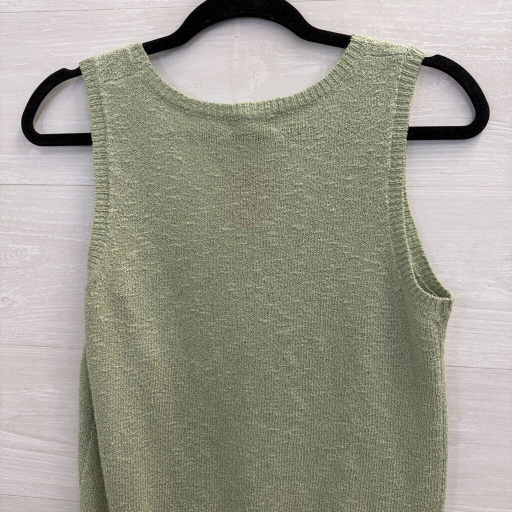 Promesa Green/ White Star Knit Button Front Tank Top Small