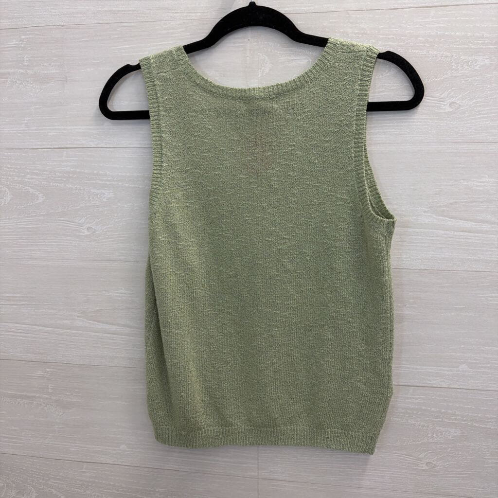 Promesa Green/ White Star Knit Button Front Tank Top Small