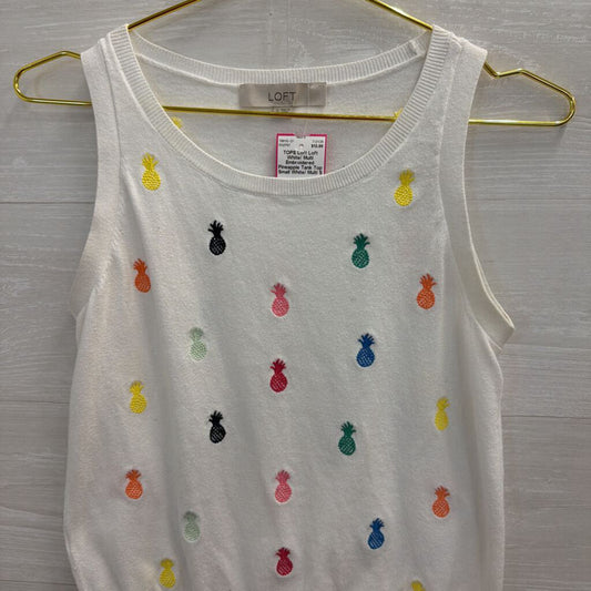 Loft White/ Multi Embroidered Pineapple Tank Top Small