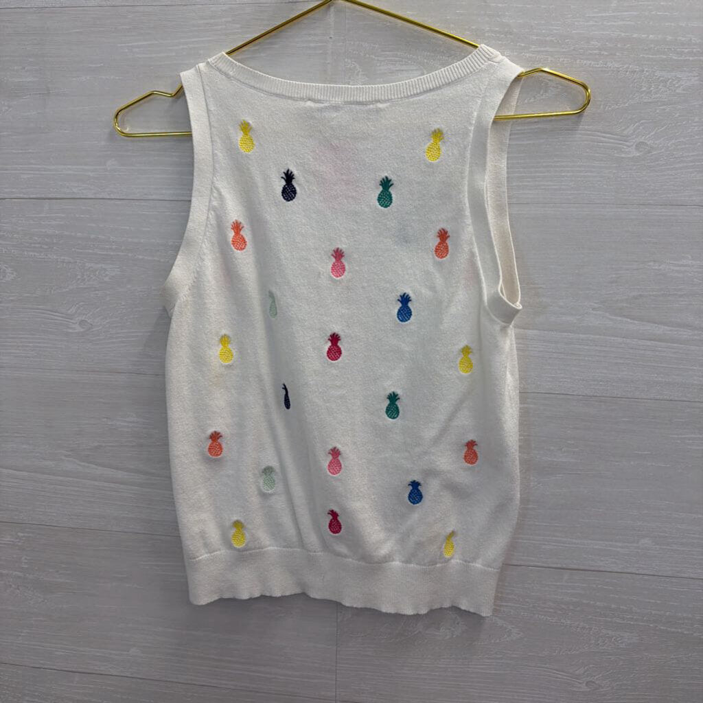 Loft White/ Multi Embroidered Pineapple Tank Top Small