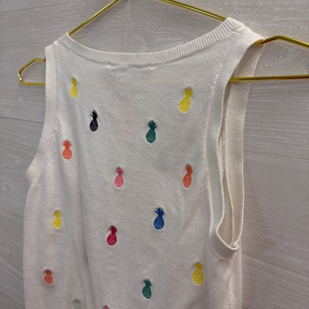 Loft White/ Multi Embroidered Pineapple Tank Top Small