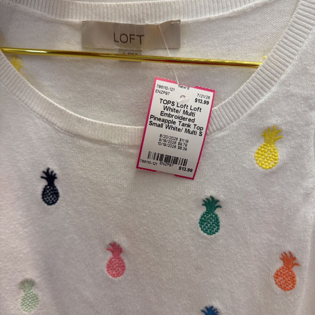 Loft White/ Multi Embroidered Pineapple Tank Top Small