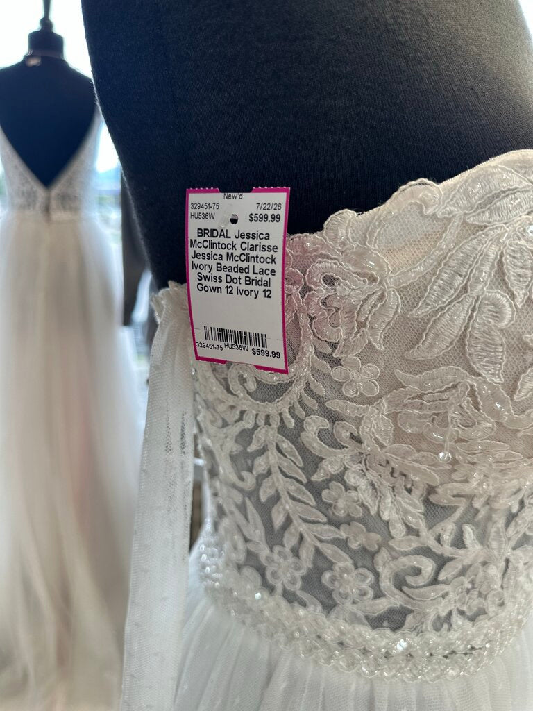 Jessica McClintock Ivory Beaded Lace Swiss Dot Bridal Gown 12