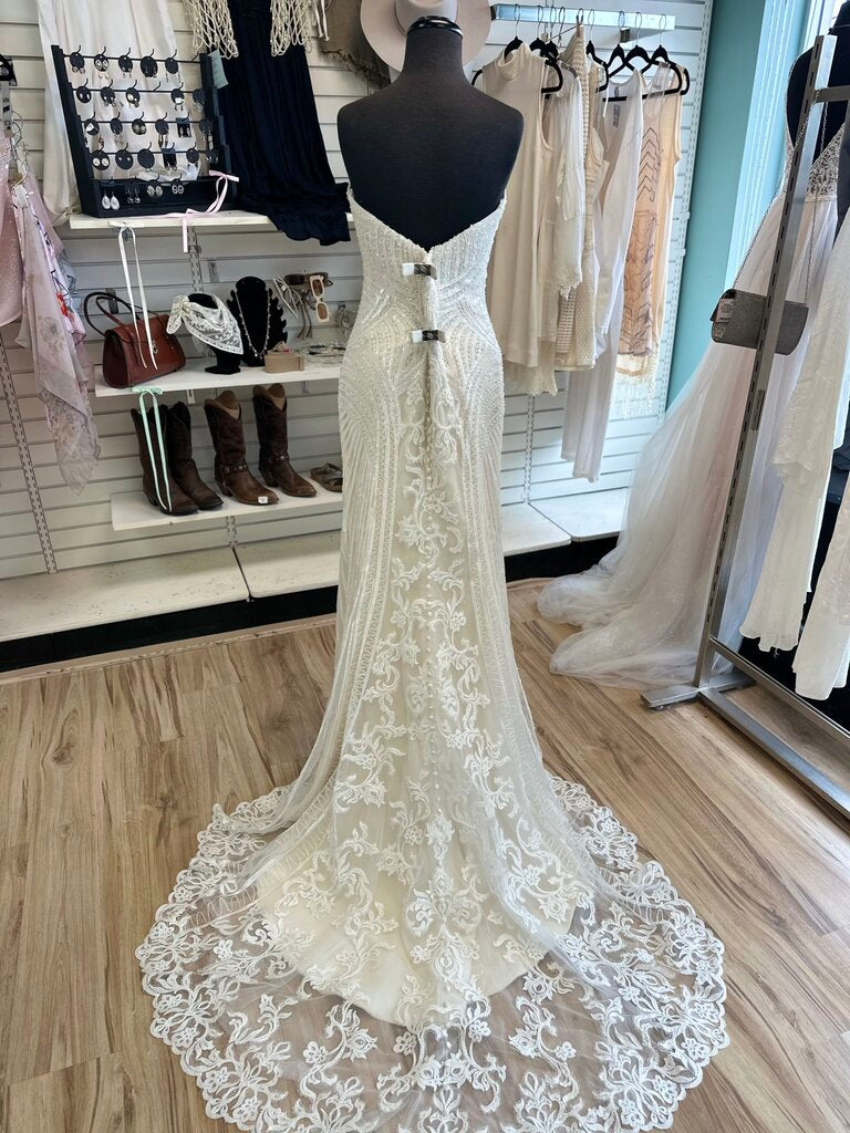 Kitty Chen Ivory/ Champagne Beaded Strapless Bridal Gown 12