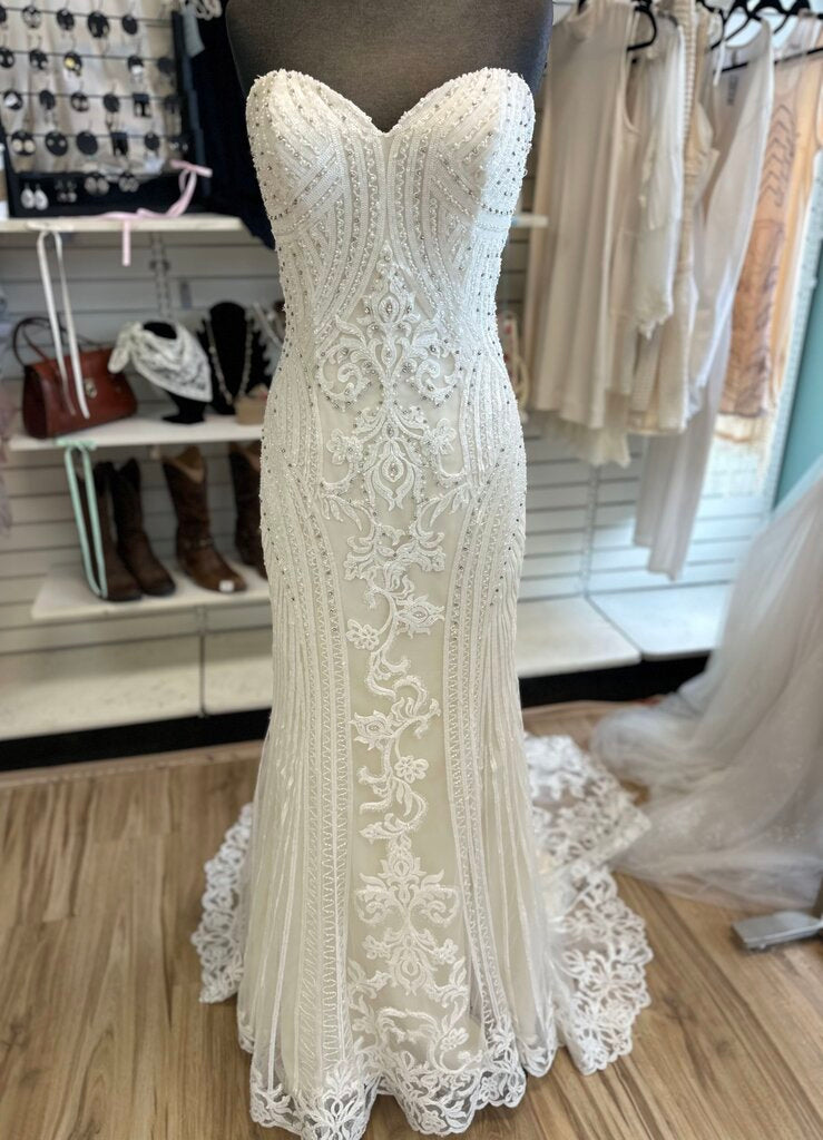 Kitty Chen Ivory/ Champagne Beaded Strapless Bridal Gown 12