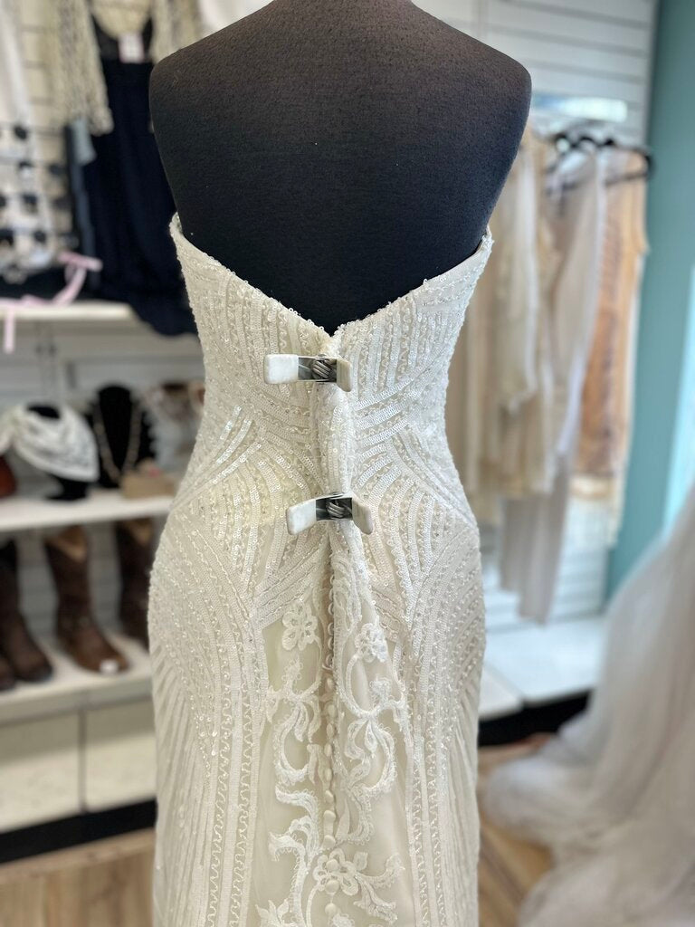 Kitty Chen Ivory/ Champagne Beaded Strapless Bridal Gown 12