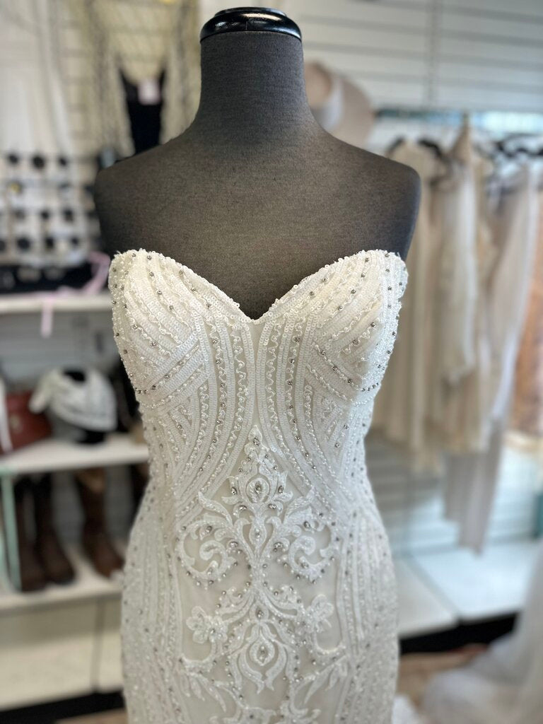 Kitty Chen Ivory/ Champagne Beaded Strapless Bridal Gown 12