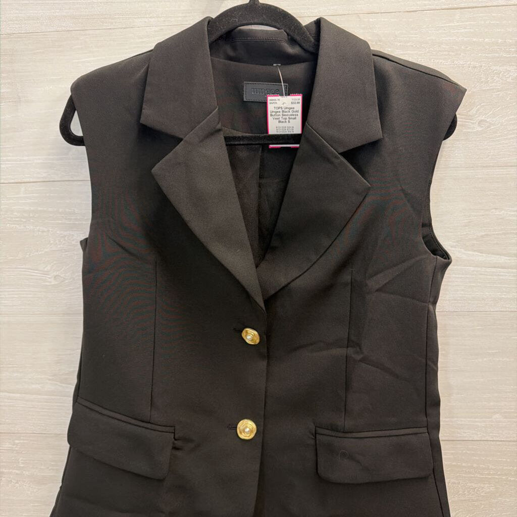 Umgee Black Gold Button Sleeveless Vest Top Small