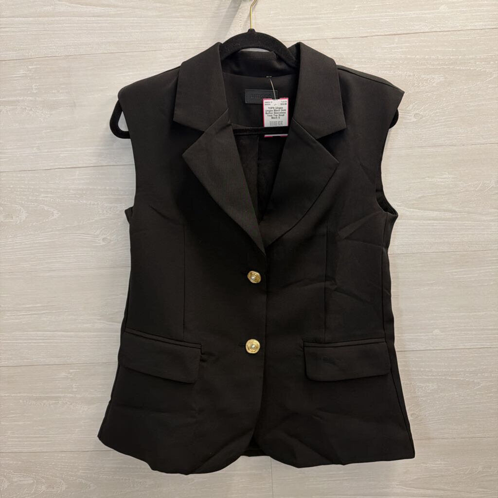 Umgee Black Gold Button Sleeveless Vest Top Small