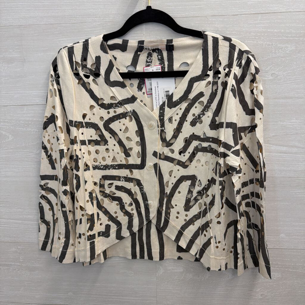 Origami Soft Cream/ Grey Cutout Print Suede Top Small
