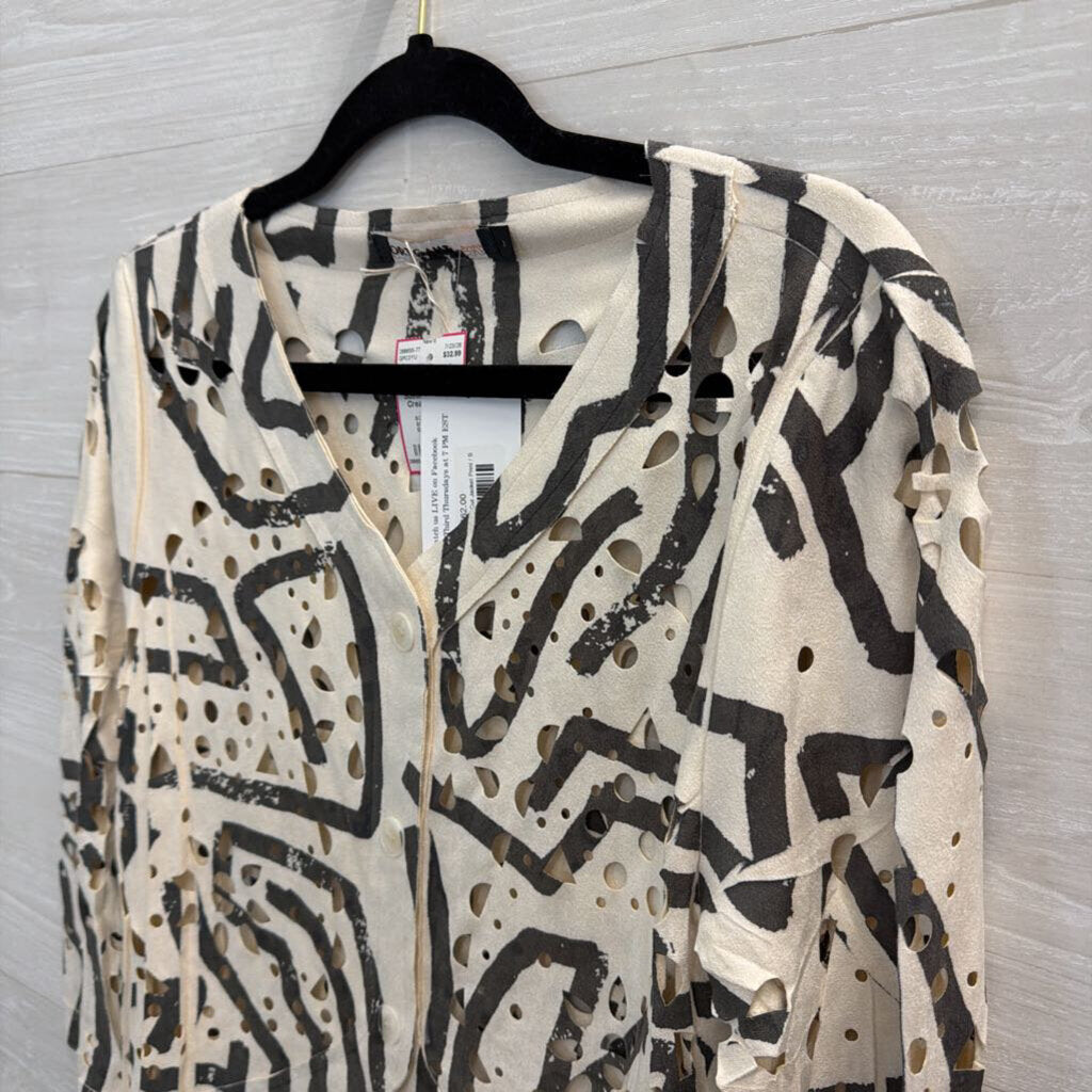 Origami Soft Cream/ Grey Cutout Print Suede Top Small