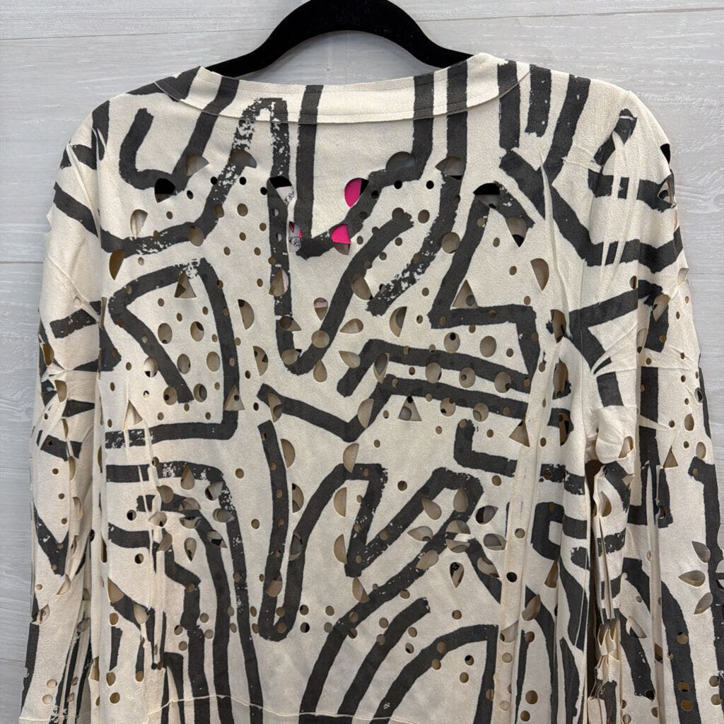 Origami Soft Cream/ Grey Cutout Print Suede Top Small