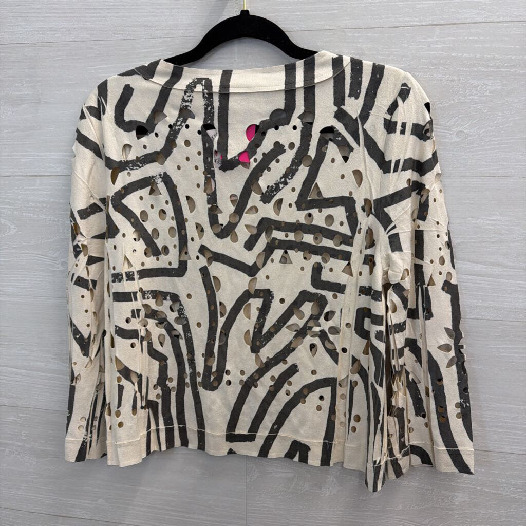 Origami Soft Cream/ Grey Cutout Print Suede Top Small