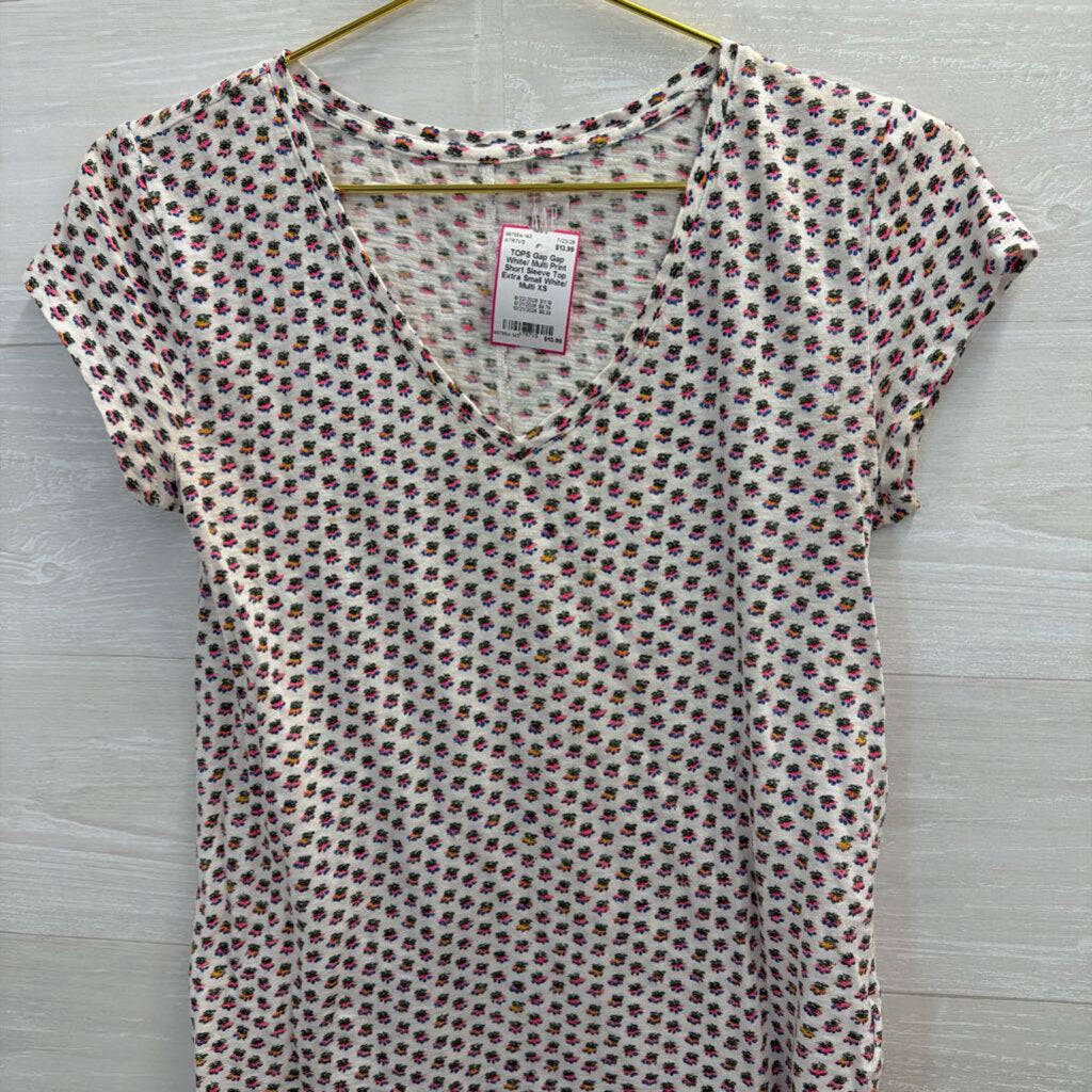 Gap White/ Multi Print Short Sleeve Top Extra Small