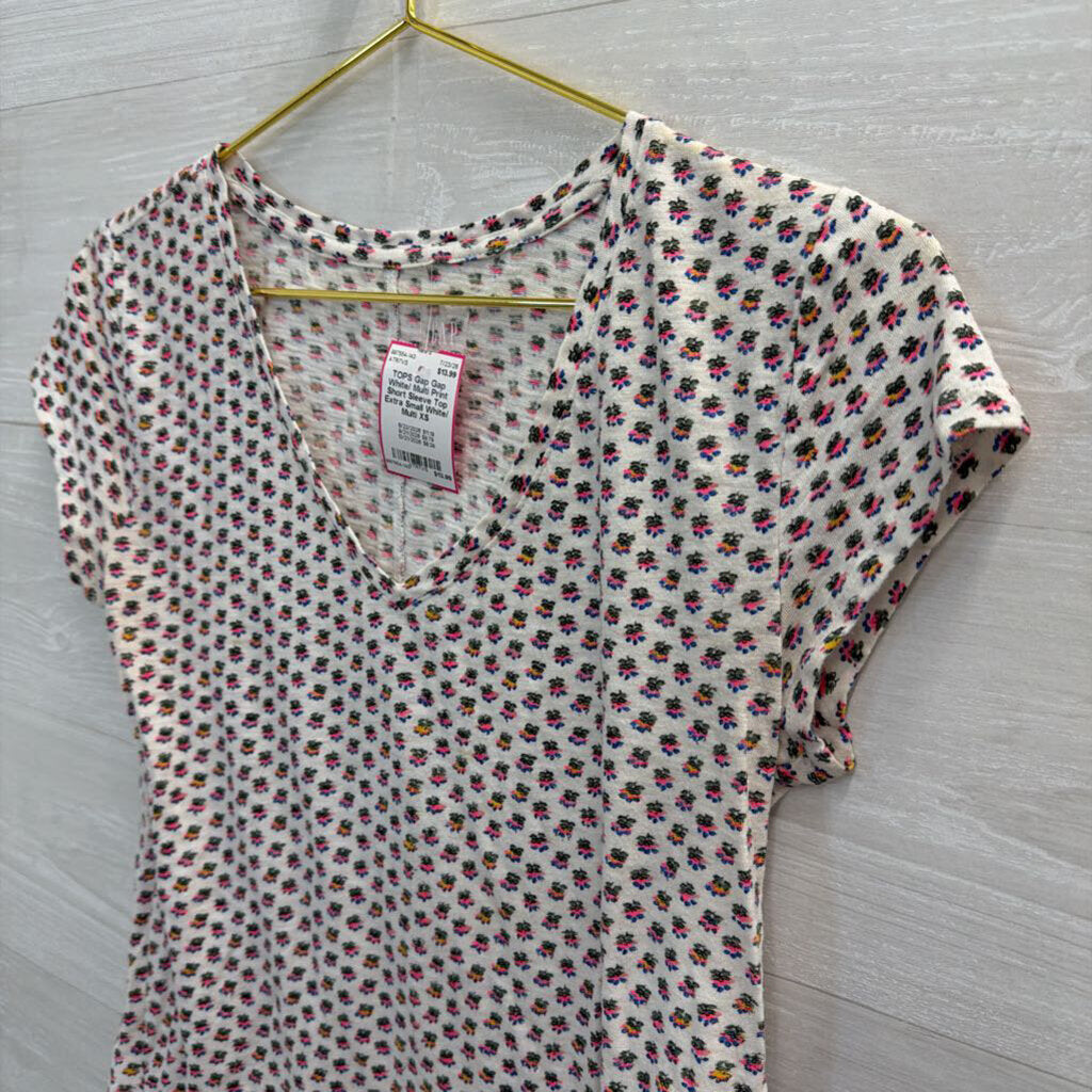 Gap White/ Multi Print Short Sleeve Top Extra Small