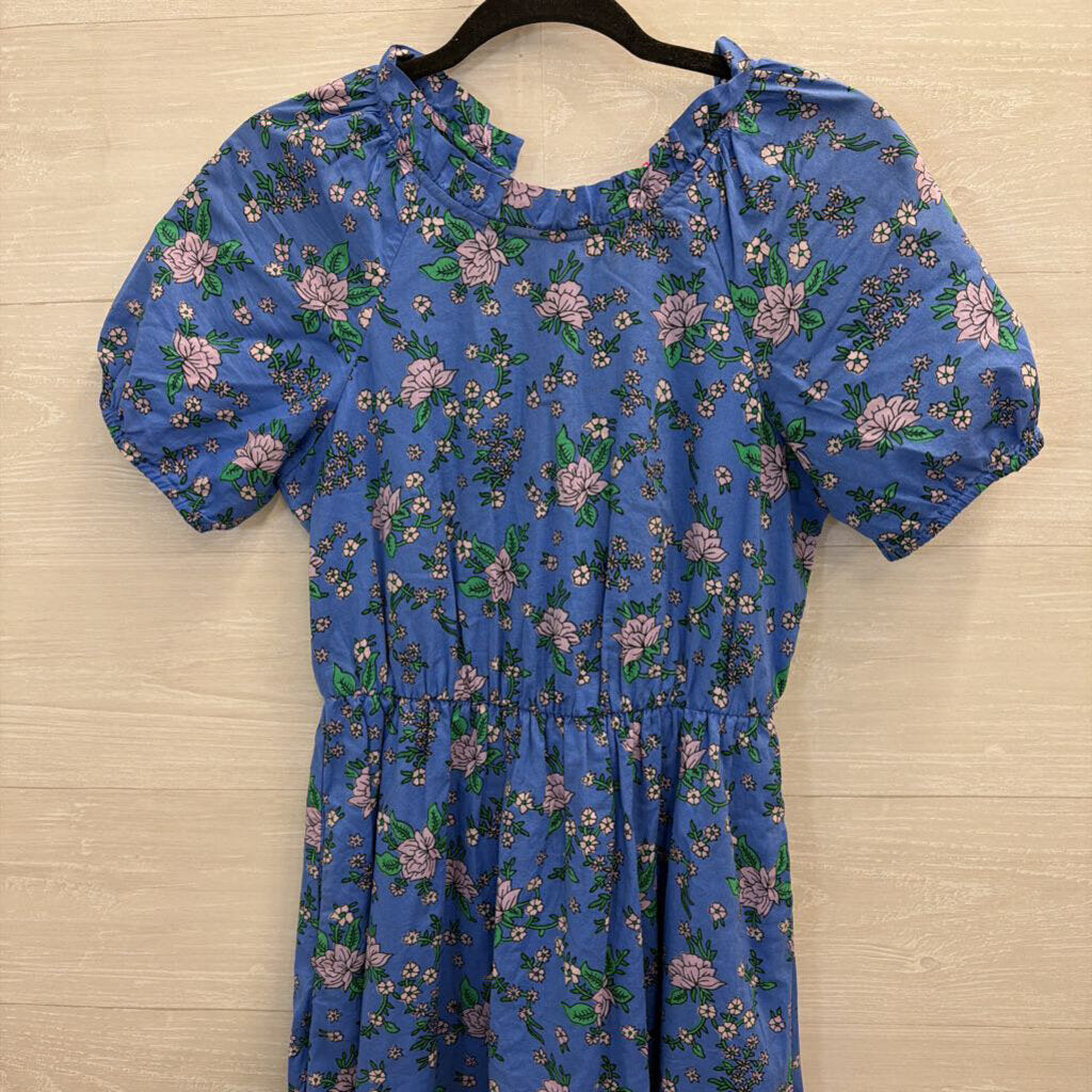 J Crew Blue/ Pink Floral Print Short Puff Sleeve Dress 0