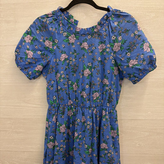 J Crew Blue/ Pink Floral Print Short Puff Sleeve Dress 0