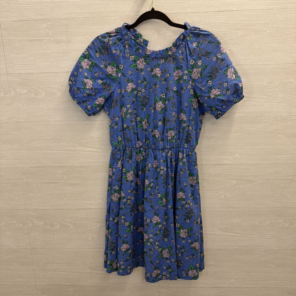 J Crew Blue/ Pink Floral Print Short Puff Sleeve Dress 0