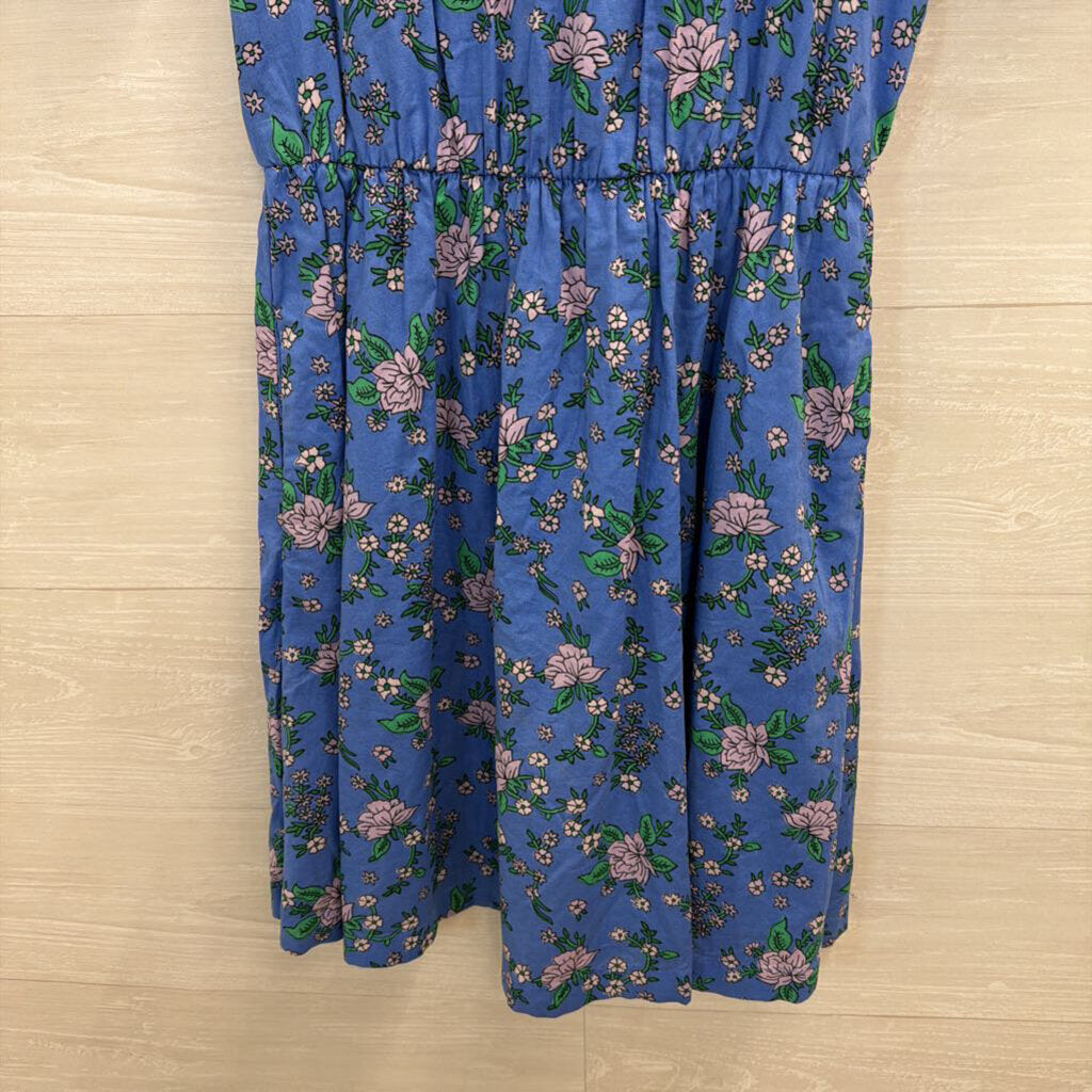 J Crew Blue/ Pink Floral Print Short Puff Sleeve Dress 0