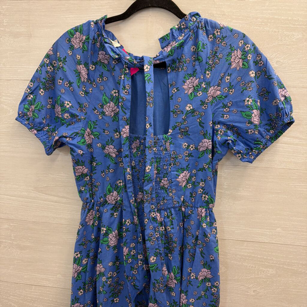 J Crew Blue/ Pink Floral Print Short Puff Sleeve Dress 0