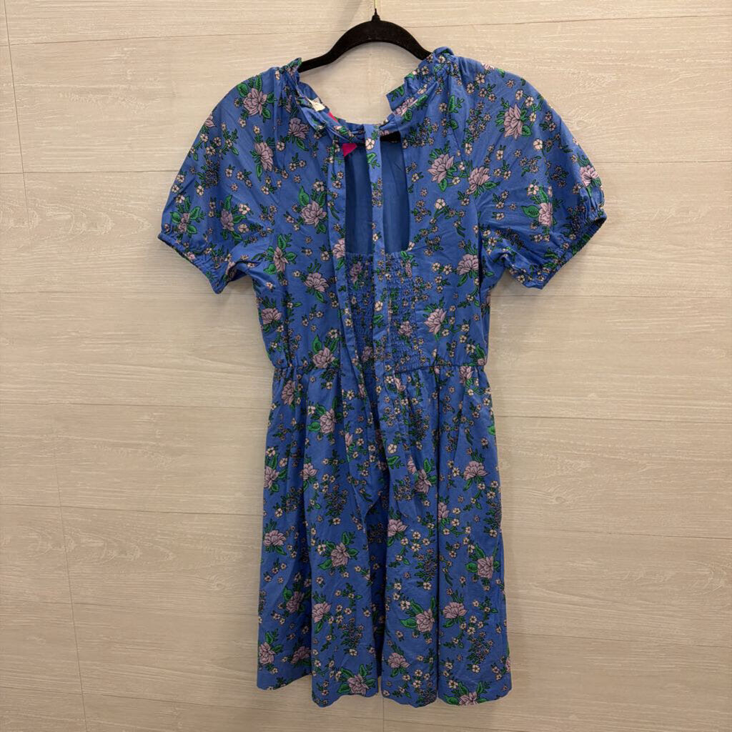 J Crew Blue/ Pink Floral Print Short Puff Sleeve Dress 0