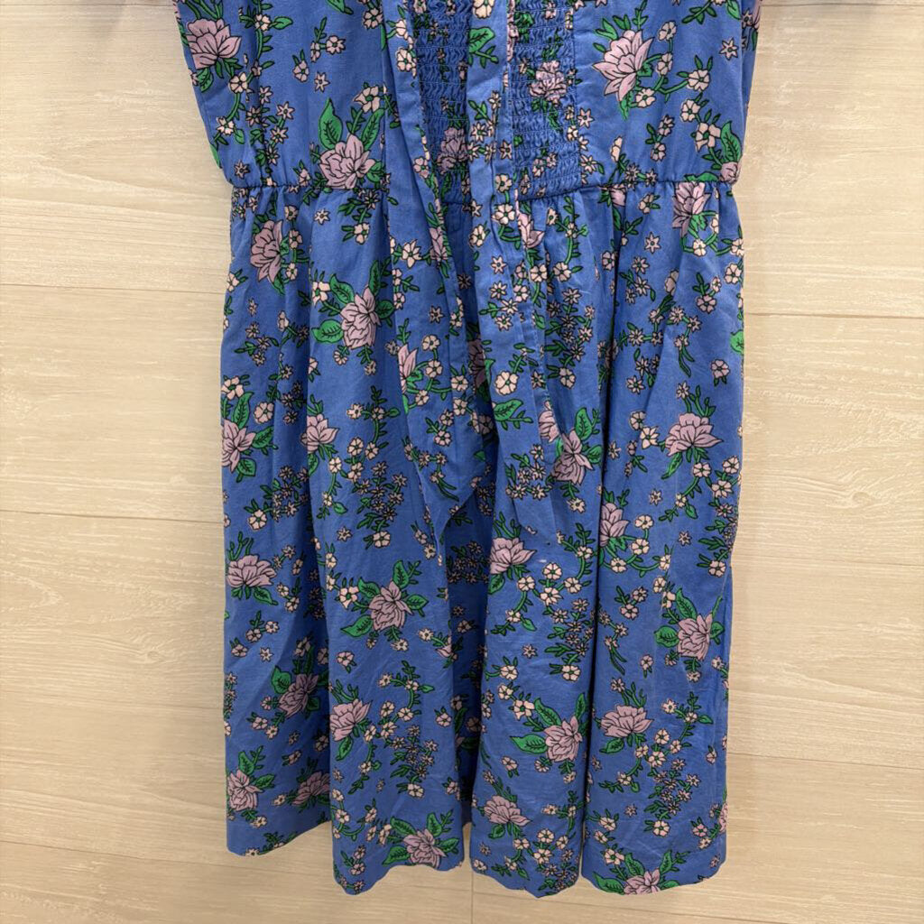 J Crew Blue/ Pink Floral Print Short Puff Sleeve Dress 0