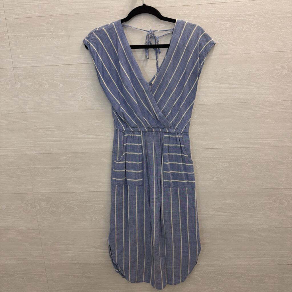 Blue/ White Striped Midi Dress Small